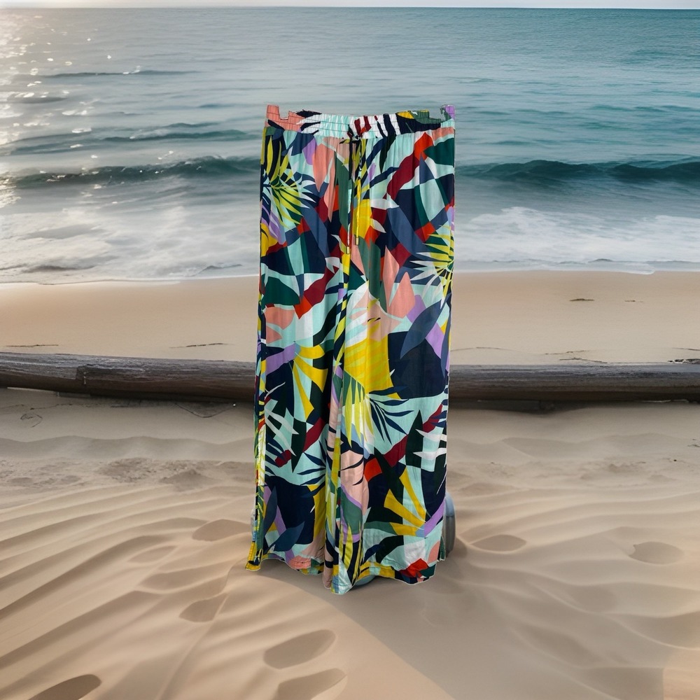 Jantzen JZ23814C Women's S Colorful Tropical Wide Split Leg Palazzo Resort Pants